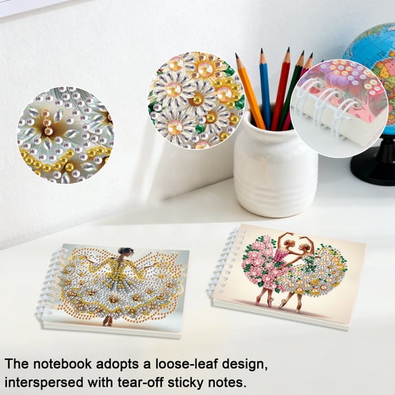 2pcs Diamond Painting Kit with Rotating Mini Sketchbook Dancing Lady DIY Art Craft Kit A5 Perfect Creative Gift