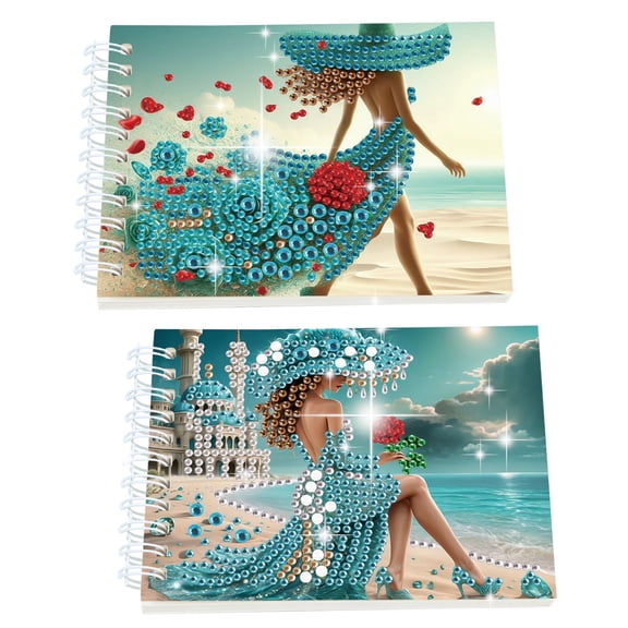 2pcs Diamond Painting Kit with Rotating Mini Sketchbook Elegant Women's DIY Art Craft Set A5 Perfect Creative Gift