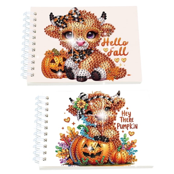 2pcs Diamond Painting Kit with Rotating Mini Sketchbook Halloween Pumpkin DIY Art Craft Kit A5 Perfect Creative Gift