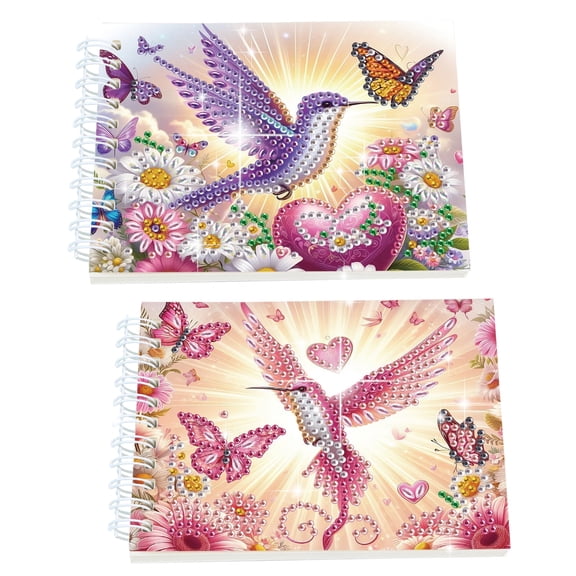 2pcs Diamond Painting Kit with Rotating Mini Sketchbook Heart-Shaped Bird DIY Art Craft Kit A5 Perfect Creative Gift