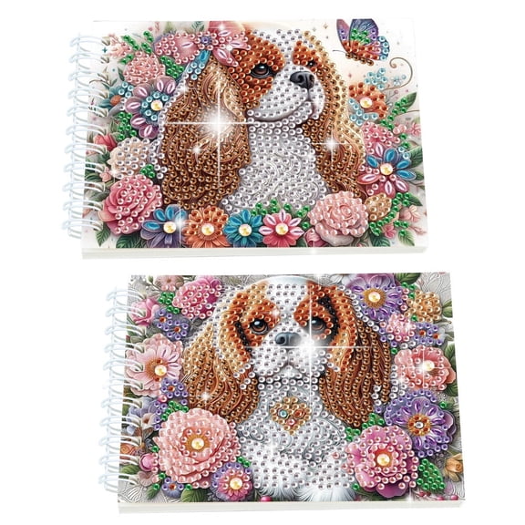 2pcs Diamond Painting Kit with Rotating Mini Sketchbook Rose Puppy DIY Art Craft Kit A5 Perfect Creative Gift