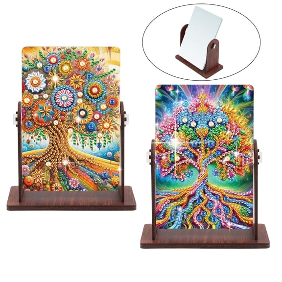 2pcs Diamond Painting Mirror Kit Beautiful Peanut Tree DIY Craft 5D Sparkling Rhinestones Rotatable Mirror Surface Exquisite Gift