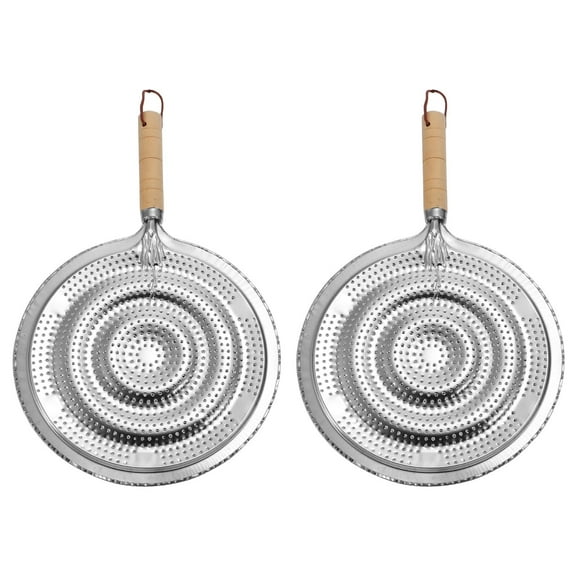 2pcs Diffuser Heat Diffuser Plate Gas Stove Flame Reducer Flame Guards Heat Diffuser Pan for Gas Stove with Wooden Handle