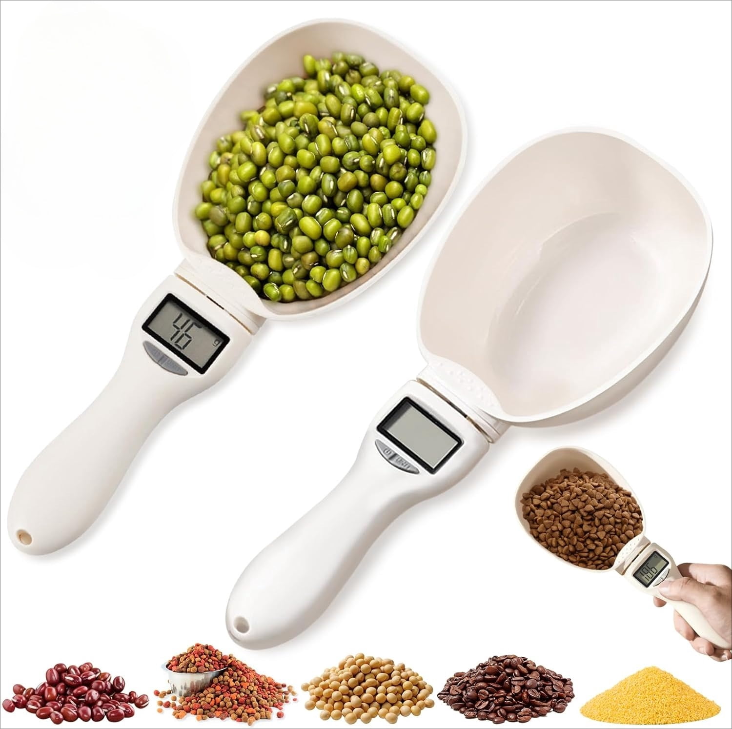 2pcs Digital Measuring Spoon Scale,Electronic Measuring Spoon 800g/0.1g High Precision with Screen,Adjustable Measuring Spoon for Pet Food, Coffee, Baking, Cooking
