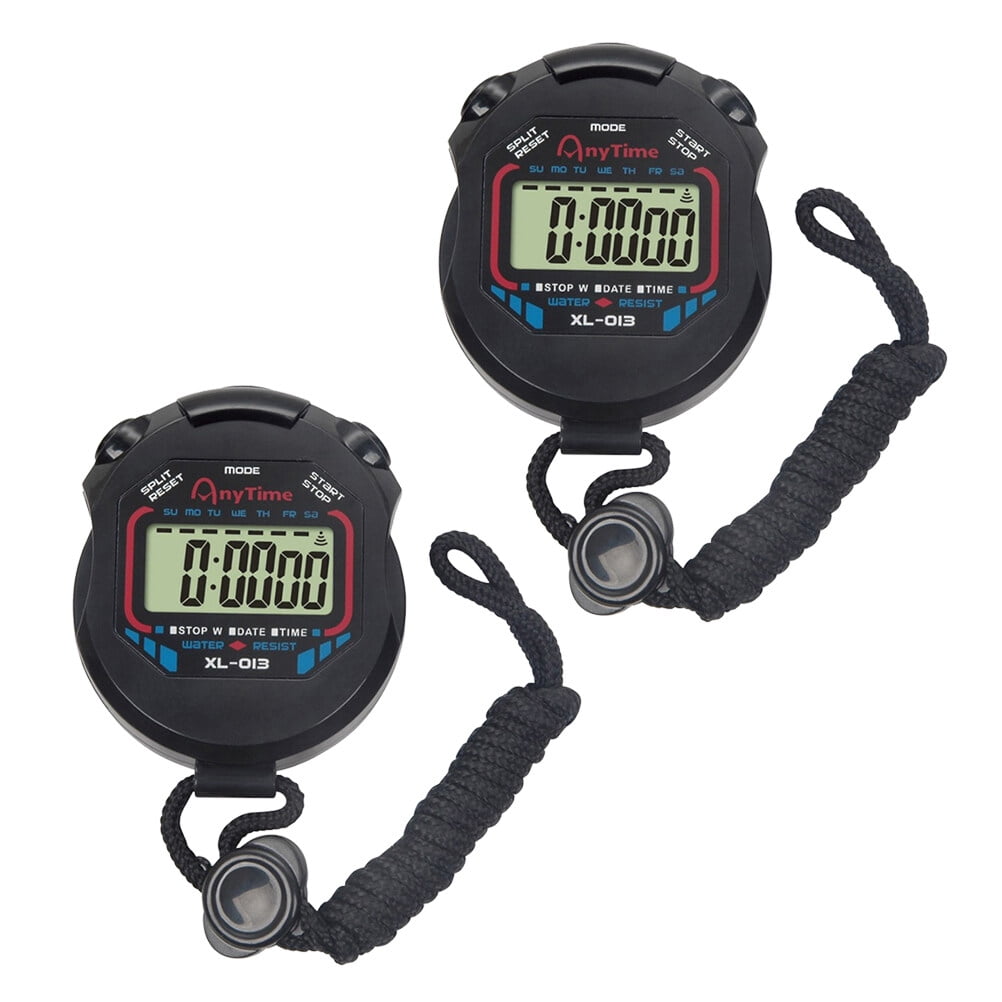 2pcs Digital Professional Handheld LCD Stopwatch Sports Chronograph Timer with Alarm Feature for