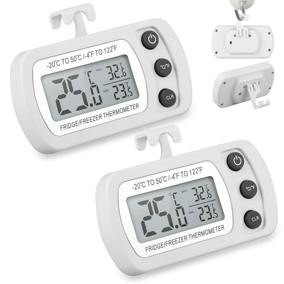 2pcs Digital Refrigerator Thermometers - Freezer Room Thermometers with Max/Min Record and LCD Display, Battery Included
