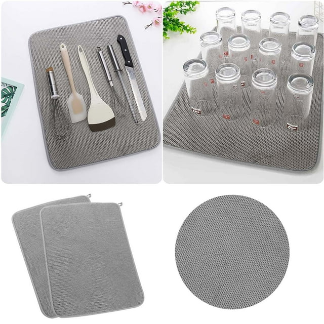 2pcs Dish Drying Mat Absorbent Microfiber Dishes Drainer Mats For