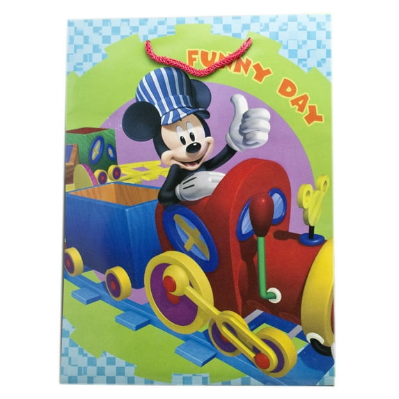 2pcs Disney Mickey Mouse Gift Bag- Funny Day Train Engineer 9.5 in x 12.75 Gift Bag