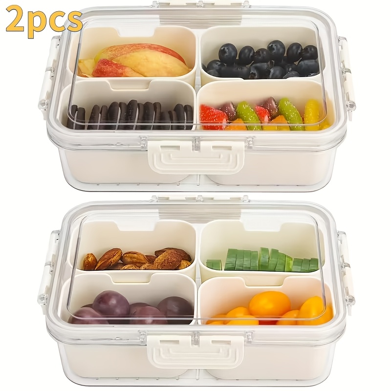Snack Rectangle Frame 2pcs Divided Snack Box Container Tray with Lids, Portable PP Plastic ...
