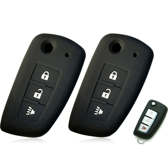 2pcs Dobrev 3 Button Silicone Case Protector Key Fob Cover Smart Car Remote Holder for 2014-2017 Nissan Rogue FLIP Key (Black and Black)