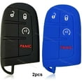 thumbnail image 1 of 2pcs Dobrev 4 Button Silicone Case Protector Key Fob Smart Car Remote Holder for Dodge Ram Durango Challenger Jeep Grand Cherokee Smart Key (black and blue), 1 of 5
