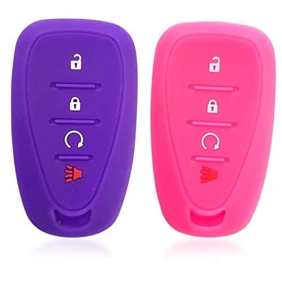 2pcs Dobrev 4 Buttons Silicone Case Protector Key Fob Cover Smart Car Remote Holder for Chevrolet Volt Bolt Cruze Hatchback Equinox Sonic Traverse with Engine Start (purple and pink)