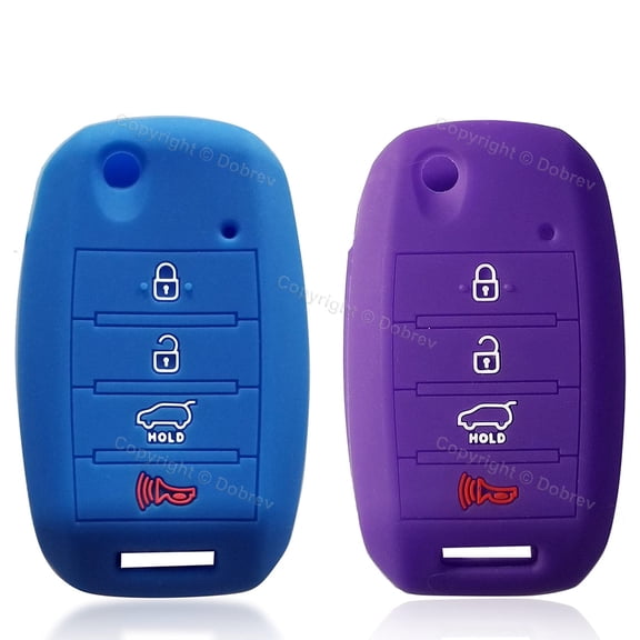 2pcs Dobrev 4 Buttons Silicone Case Protector Key Fob Cover Smart Car Remote Holder for KIA Sorento Carens Rio Forte Soul Optima Sportage Flip Remote Key 2154BK (blue and purple)