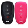 thumbnail image 1 of 2pcs Dobrev 4 Buttons Silicone Case Protector Key Fob Cover Smart Car Remote Holder for 2016 2017-2019 Chevrolet Malibu Chevy Camaro (Black and Pink), 1 of 4