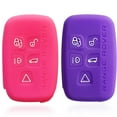 thumbnail image 1 of 2pcs Dobrev 5 Buttons Silicone Smart Key Case Rubber Cover Skin Fob Holder for Land Rover Range Rover Evoque Sport Vogue Discovery Freelander Remote Key (Purple and Pink), 1 of 3