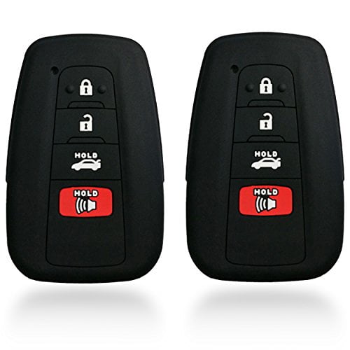 2pcs Dobrev Silicone 4 Buttons Smart Key Fob Cover Case Protector Keyless Jacket Holder for 2018 2019 Toyota Camry Rav4 2017 C-HR Prius Avalon Corolla 2020 Smart Remote Key (black and black)