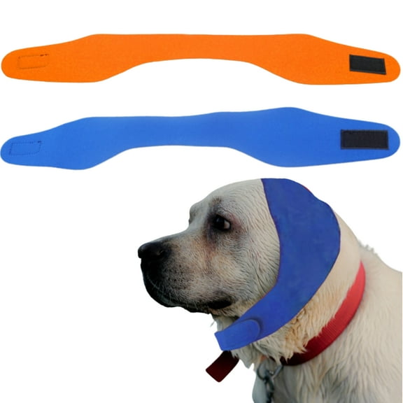 2pcs Dog Ear Covers for Swimming and Bathing, Waterproof Dog Ear Protection Wrap, Puppy Shower Caps with Adjustable Velcro, Dog Bath Supplies for Large Dogs and Cats Blue and Orange