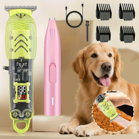 2pcs Dog Grooming Kit with Dog Claw Trimmer for All Hair Types, Dog Hair Trimmer Electric Dog Cutter Pet Foot Hair Trimmer Cat Care Hairdressing  Butt Ear Pedicator