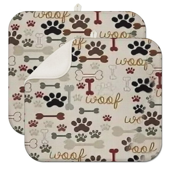 2pcs Dog Print Kitchen Drying Mat Super Absorbent Microfiber Dish Drying Pad Heat Resistant Countertop Protector