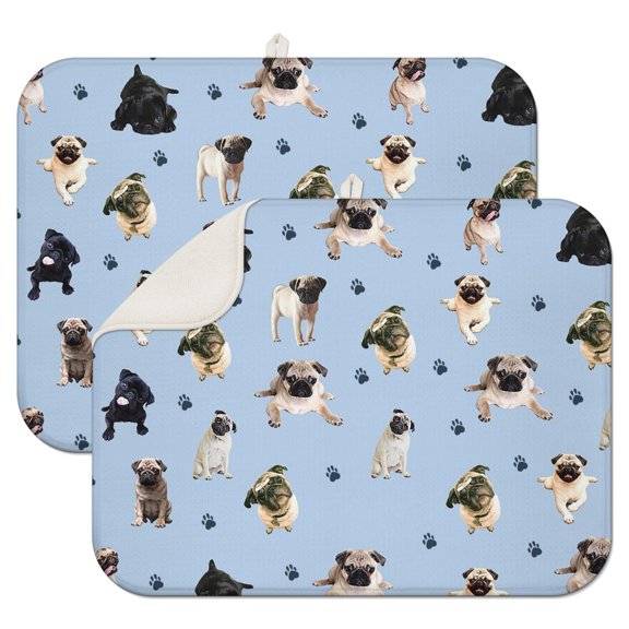 2pcs Dog and Nature Artwork Dish Drying Mat Super Absorbent Microfiber Pad