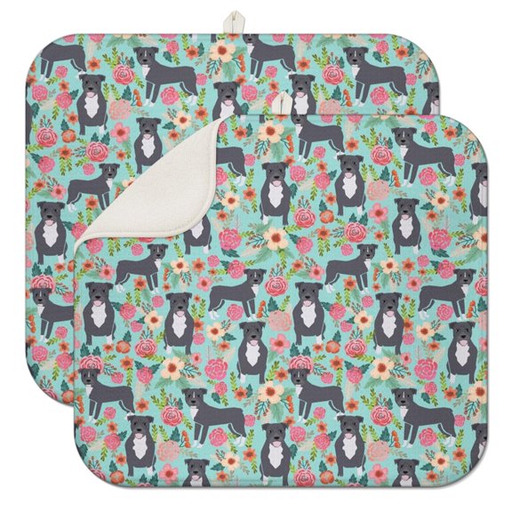 2pcs Dog and Nature Artwork Dish Drying Mat Super Absorbent Microfiber Pad