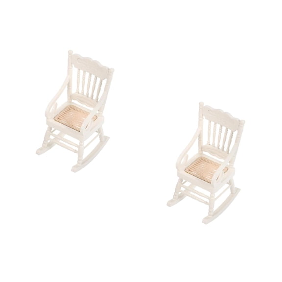 IMIKEYA White Wooden Rocking Chair 1:12 Scale with Hemp Rope Seat for Dollhouse 2Pcs