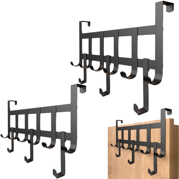 2pcs Door Coat Rack-Black, Stainless Steel Door Hook Rail for Hanging, Universal, Space-Saving - Door Coat Hook Door, Solid Door Hooks for Hanging