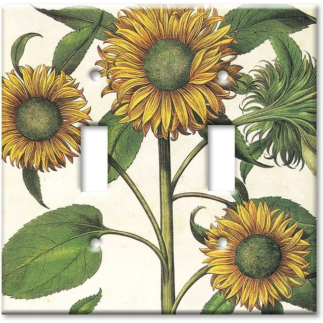 2pcs Double Gang Toggle Decorative Metal Wall Plate Sunflowers (Made in