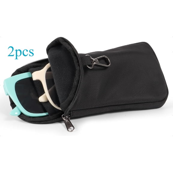2pcs Double Glasses Case Soft Eyeglass Case with Clip & Zipper, Dual Sunglasses Pouch for Women Men Travel Eyewear Bag
