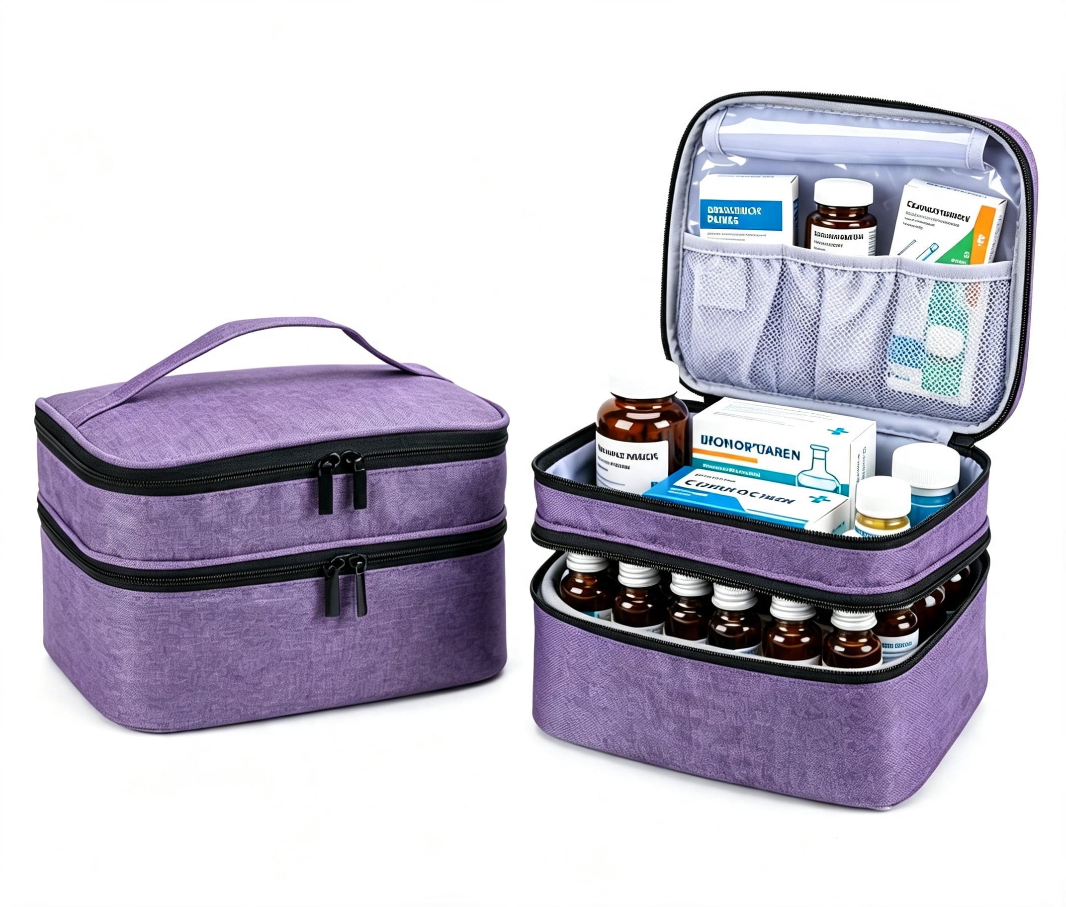 2pcs-Double Layer Travel Medicine Bag, Portable Empty Pill Bottle ...