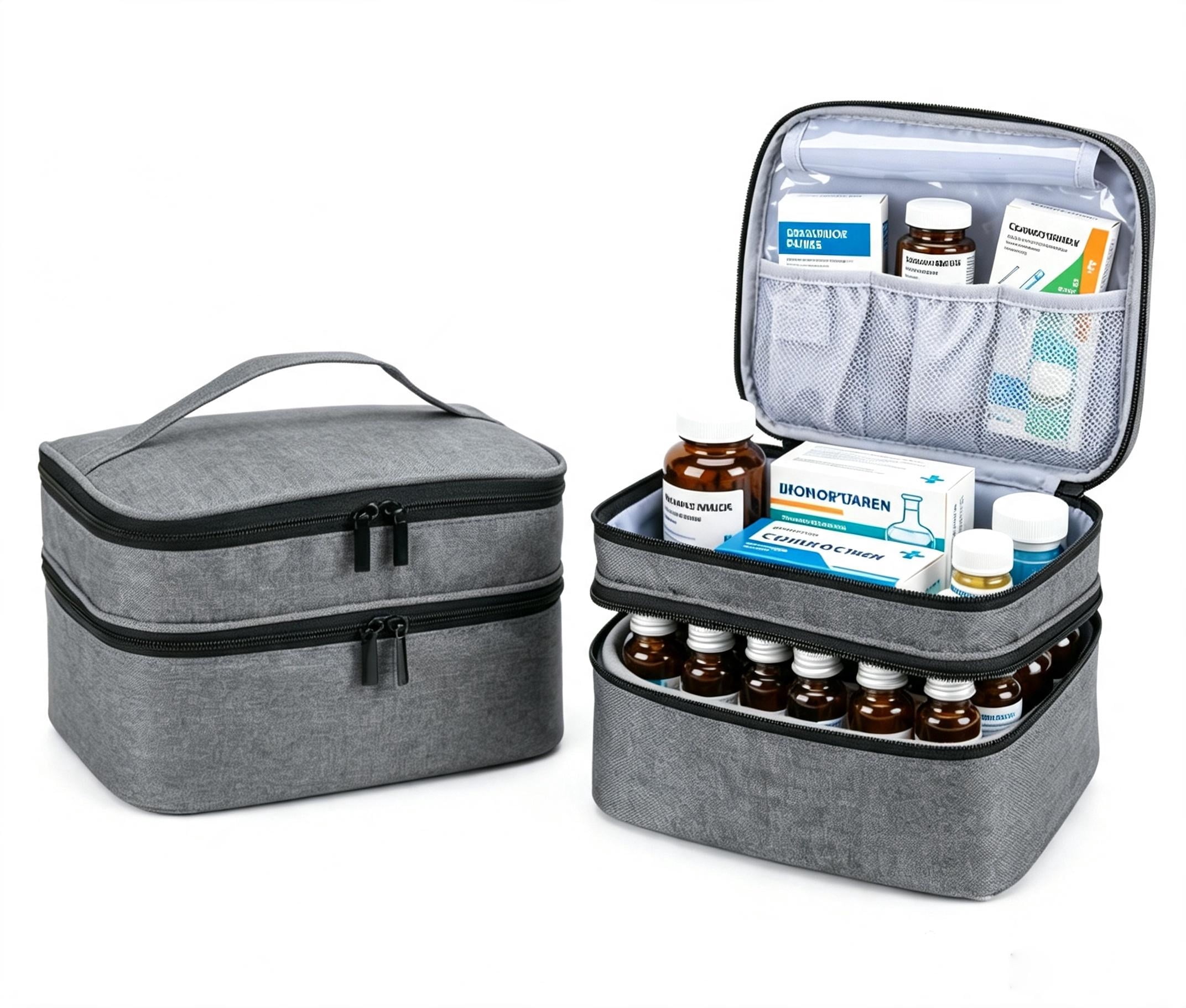 2pcs-Double Layer Travel Medicine Bag, Portable Empty Pill Bottle ...