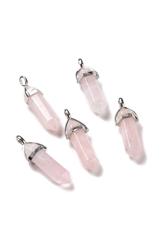 2pcs Double Terminated Pointed Pendants with Metal Findings Bullet Metal color 39~41x10~12x8~10mm Hole: 4x3mm