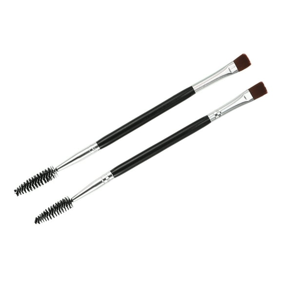 2pcs Double-ended Makeup Brush Set Eyebrow Brush Threaded Eyebrow Brush Wooden Handle Smudger Brush