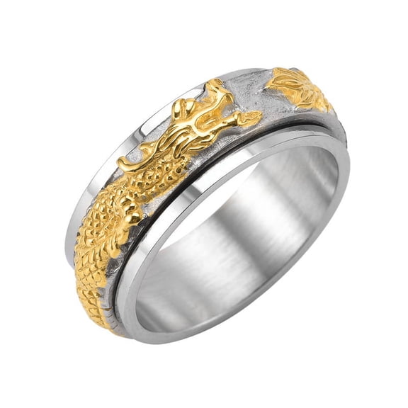 2pcs Dragon Stainless Steel Rotating Finger Ring Fidget Spinner Ring for Calming Worry Meditation Golden & Stainless Steel color Size 9(18.9mm)