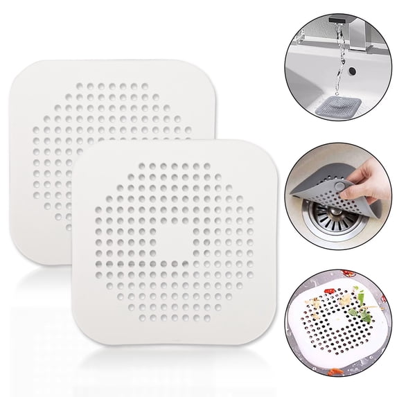 2pcs Drain Hair Catcher, 5.5in Square Shower Bathtub Drain Cover, TPR Drain Hair Stopper, Drain Protection Filter with Suction Cups, Tub Sink Drain Strainer Stopper for Bathroom Bathtub Kitchen