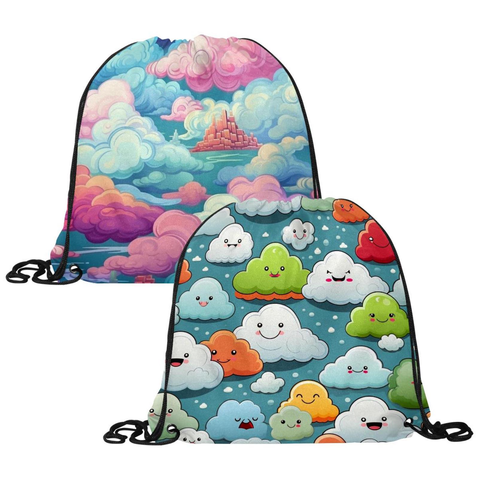 2pcs Drawstring Bag for Women Men,Water Resistant Cartoon Polychrome