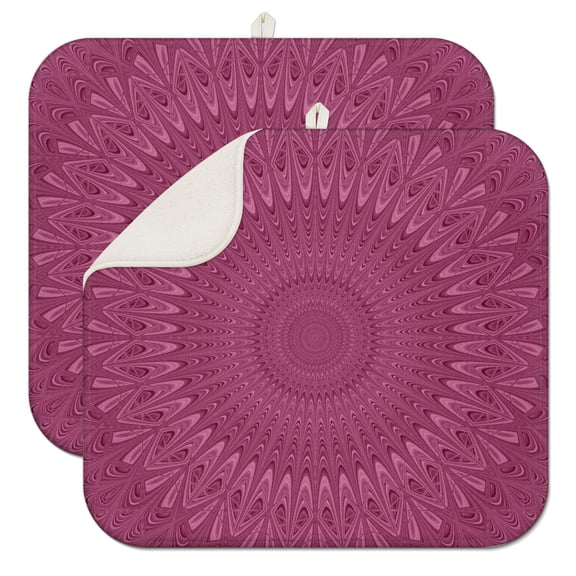 2pcs Dreamy Mandala Kitchen Mat, 3-Layer Absorbent Microfiber Drying Pad with Indian Floral Design, Foldable Heat Resistant Counter Protector for Meditation & Healing Decor