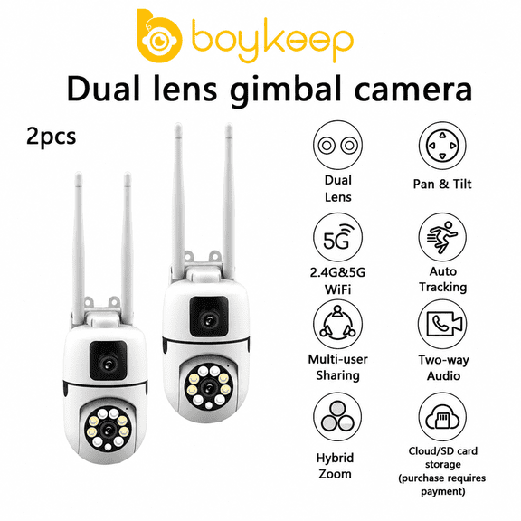 4Pcs Dual-Lens 360° PTZ Boykeep Security Camera – 1080P HD, 2.4G/5G ...