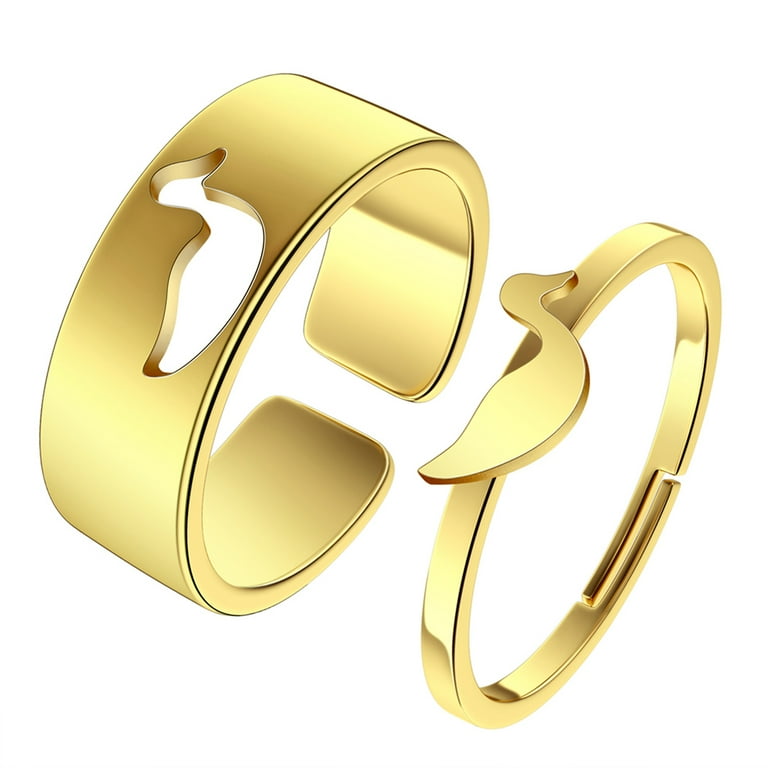 2pcs Duck Promise Ring Matching Cute Animals Engagement Rings Lovers Gift 316L Stainless Steel Gold Plated With Silver 2 colours Adjustable Open Ring
