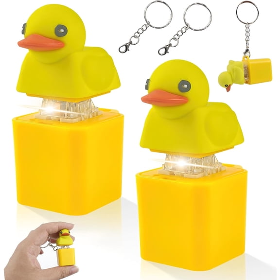 2pcs Duck Quacking Fidget Toys Keychain, Ducky Caps Keychains Squeaky, Clicker Sensory Keychains, Finger Fidget Clicker with Light & Sound, Ducky Caps Keychain, Fun & Portable Anxiety Relief Toy