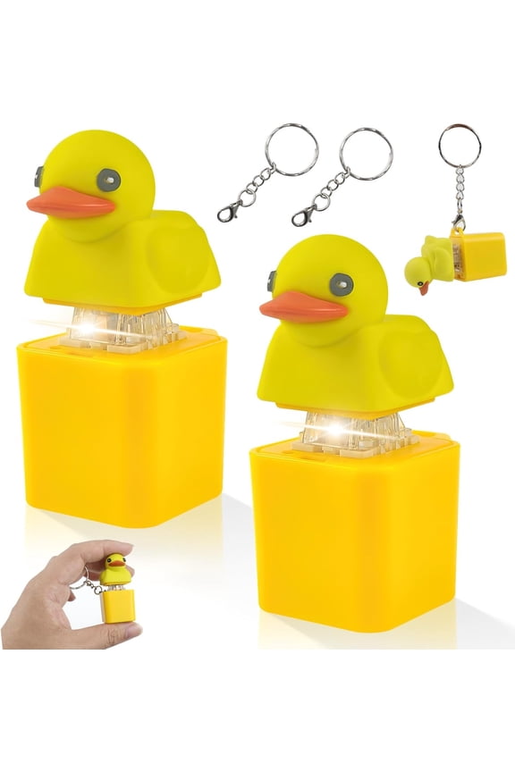 2pcs Duck Quacking Fidget Toys Keychain, Ducky Caps Keychains Squeaky, Clicker Sensory Keychains, Finger Fidget Clicker with Light & Sound, Ducky Caps Keychain, Fun & Portable Anxiety Relief Toy