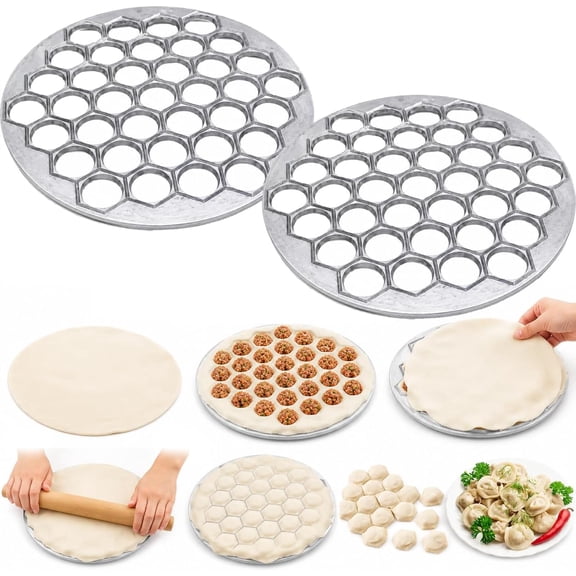 2pcs Dumpling Maker with 37 Holes, Metal Russian Pelmeni Maker, Meat Cutter Tool Russian Pelmeni Molds for Kitchen, Family Gatherings Gift for Cooking Enthusiasts