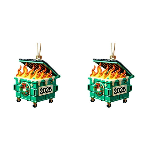 2pcs Dumpster Fire Christmas Ornament 2025, Funny Holiday Hanging Decor with Everything Is Fine Design, Unique New Year Gag Gift for Christmas Tree, Hilarious Novelty Decoration for Friends