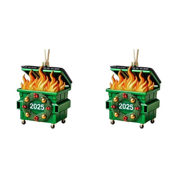 2pcs Dumpster Fire Christmas Ornament 2025, Funny Holiday Hanging Decor with Everything Is Fine Design, Unique New Year Gag Gift for Christmas Tree, Hilarious Novelty Decoration for Friends