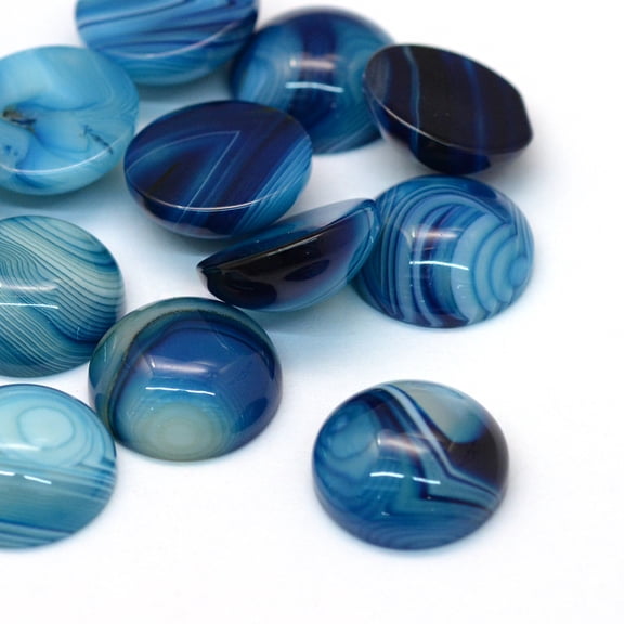 2pcs Dyed Striped Agate/Banded Agate Cabochons Half Round/Dome Steel Blue 16x6~7mm