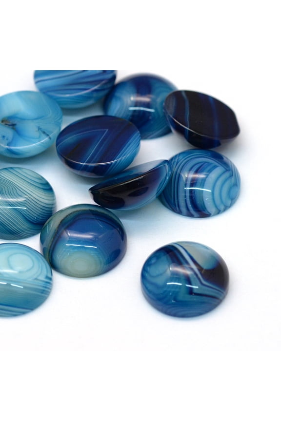 2pcs Dyed Striped Agate/Banded Agate Cabochons Half Round/Dome Steel Blue 16x6~7mm