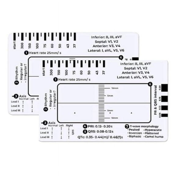 2pcs ECG 7-Step Ruler Rapid and Rapid Heart Analysis and Measurement Tool, Follow 7 Steps to Read ECG