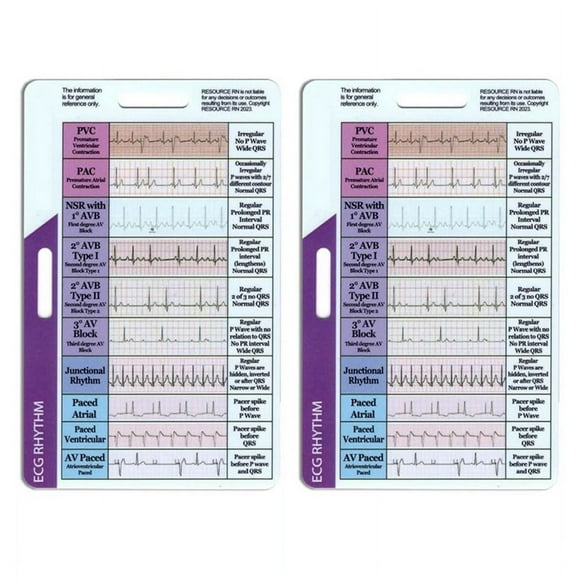 2pcs ECG/EKG Rhythm Pocket Card Double Sided EKG Interpretation Badge ECG Rate Cards Calipers