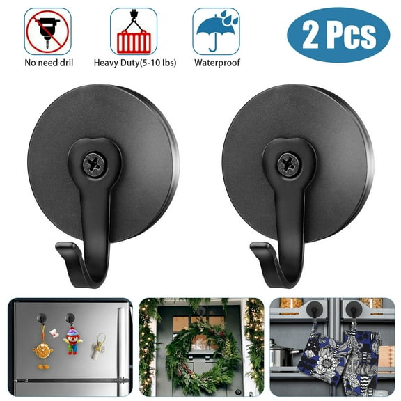 2pcs EEEkit Heavy Duty Wall Hooks, Magnetic Wreath Hanger, Round Sturdy Hanging Metal Hooks for Kitchen Bathroom Home Office, Hold up to 10 lb, Black