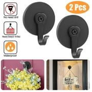 2pcs EEEkit Heavy Duty Wall Hooks, Magnetic Wreath Hanger, Round Sturdy Hanging Metal Hooks for Kitchen Bathroom Home Office, Hold up to 10 lb, Black